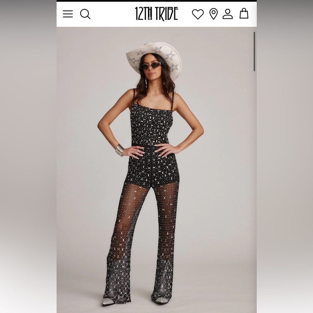 Shania Black Mesh Rhinestone Jumpsuit